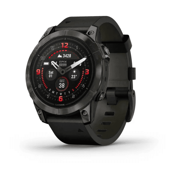 Epix Pro (Gen 2) – Sapphire Edition Carbon Grey DLC Titanium with Black Leather Band