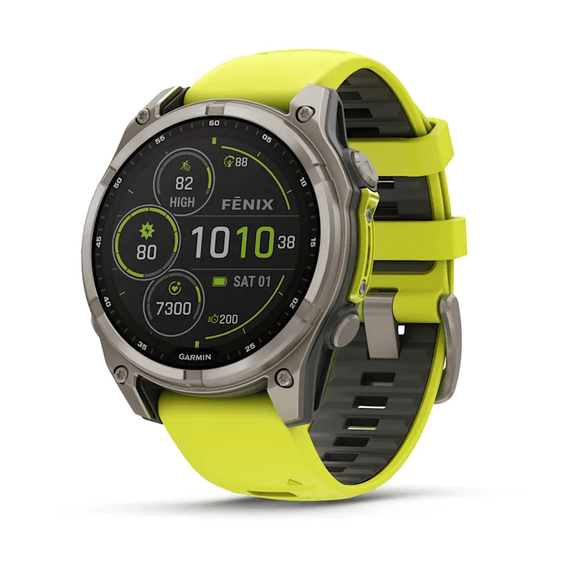 Fenix 8 – Solar Sapphire Titanium With An Amp Yellow/Graphite Silicone Band 47 mm