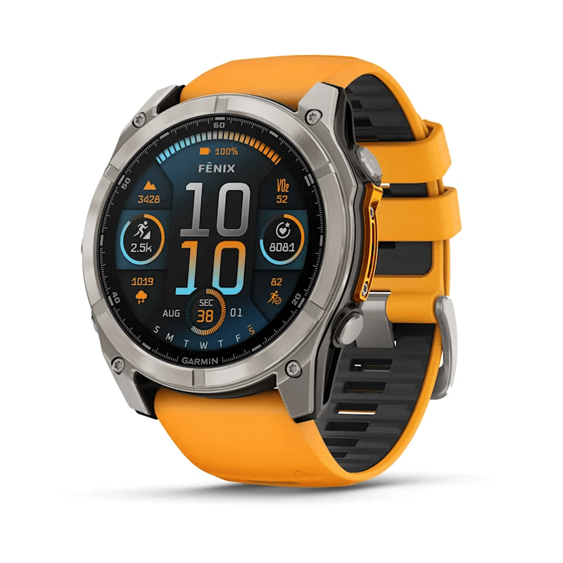Fenix 8 – AMOLED Sapphire Titanium With A Spark Orange/Graphite Silicone Band 51mm