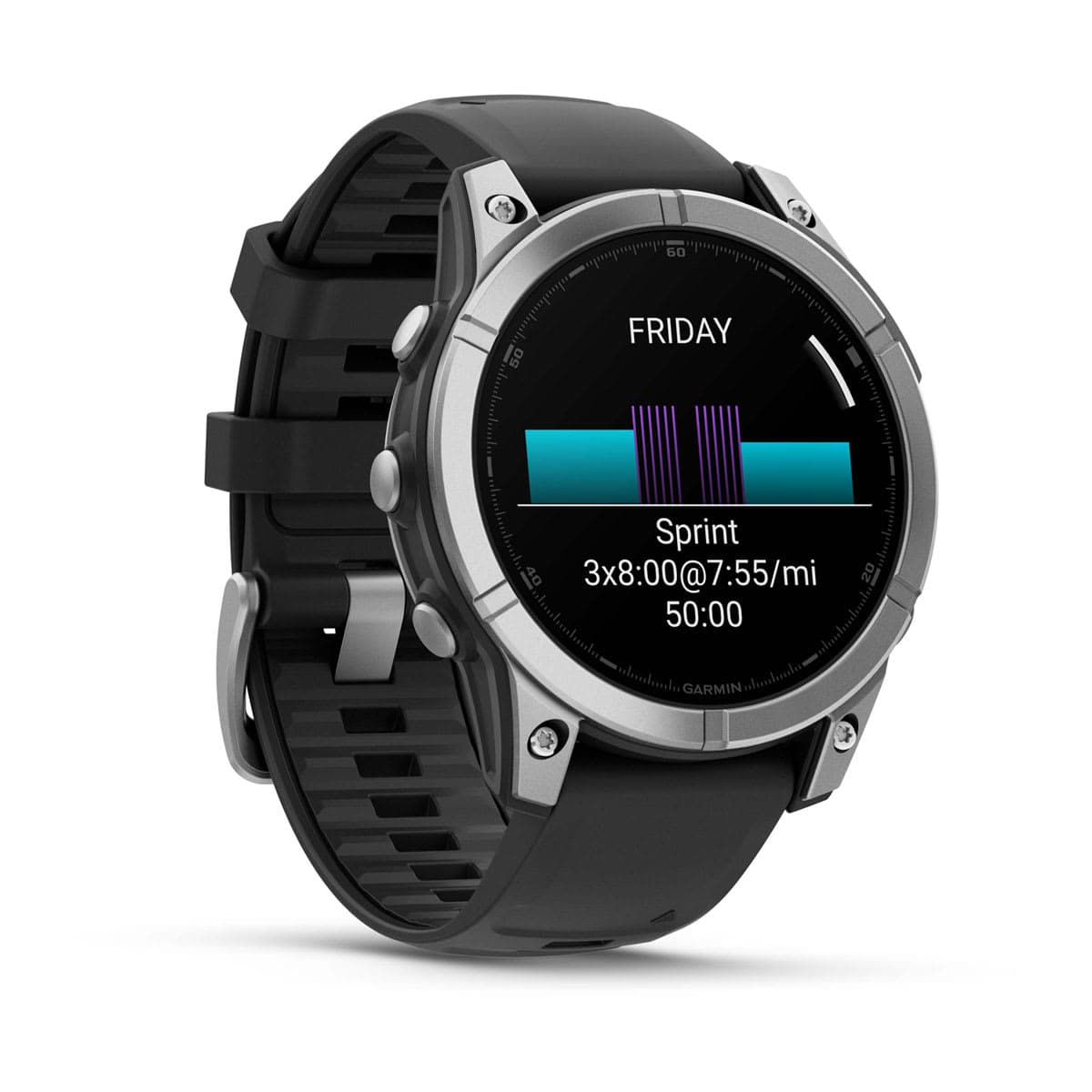 Fenix E – 47 mm, AMOLED Stainless Steel with Black Silicone Band — фото 2