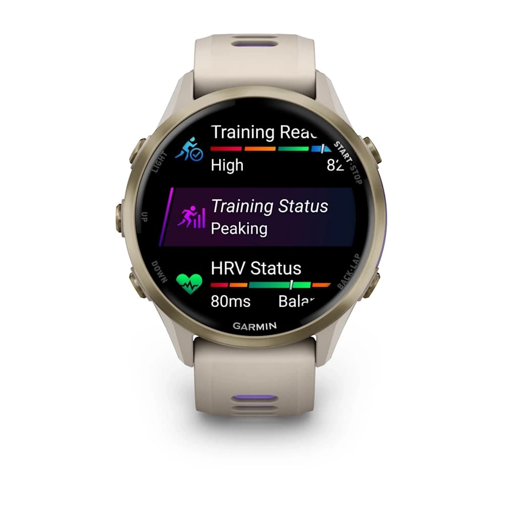 Forerunner 970 Soft Gold Titanium with French Grey Case and French Grey/Translucent Indigo Band — фото 5