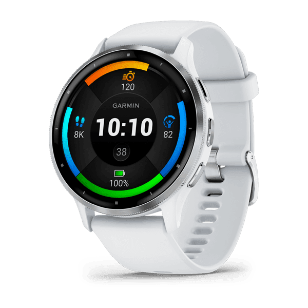 Venu 3 Silver Stainless Steel Bezel with Whitestone Case and Silicone Band