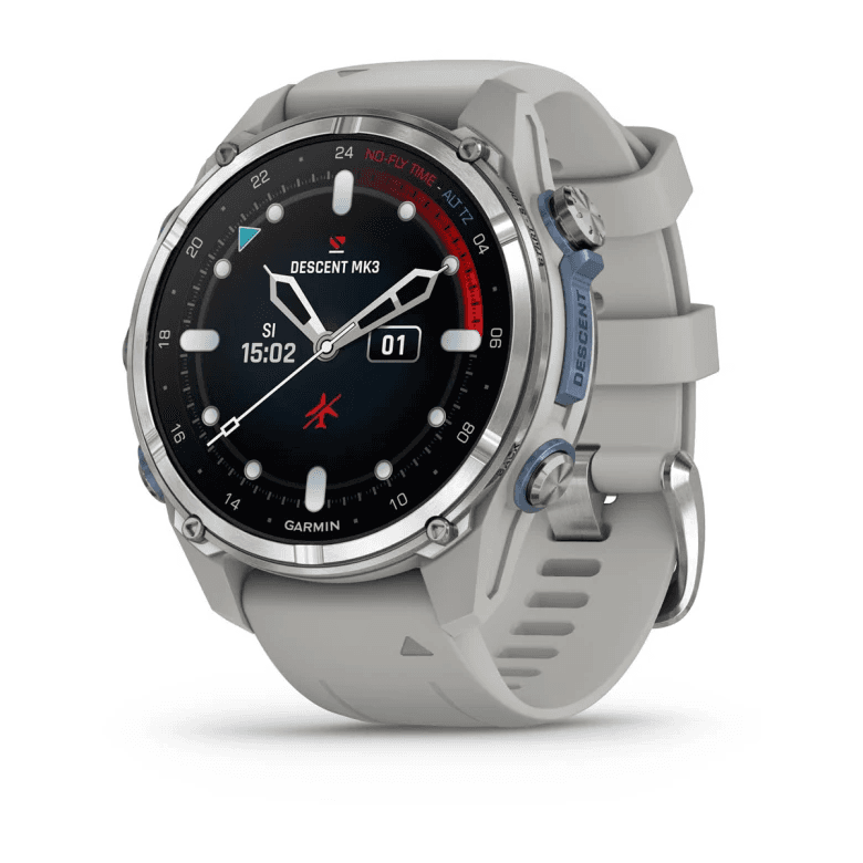 Descent Mk3 – 43 mm Stainless Steel with Fog Gray Silicone Band