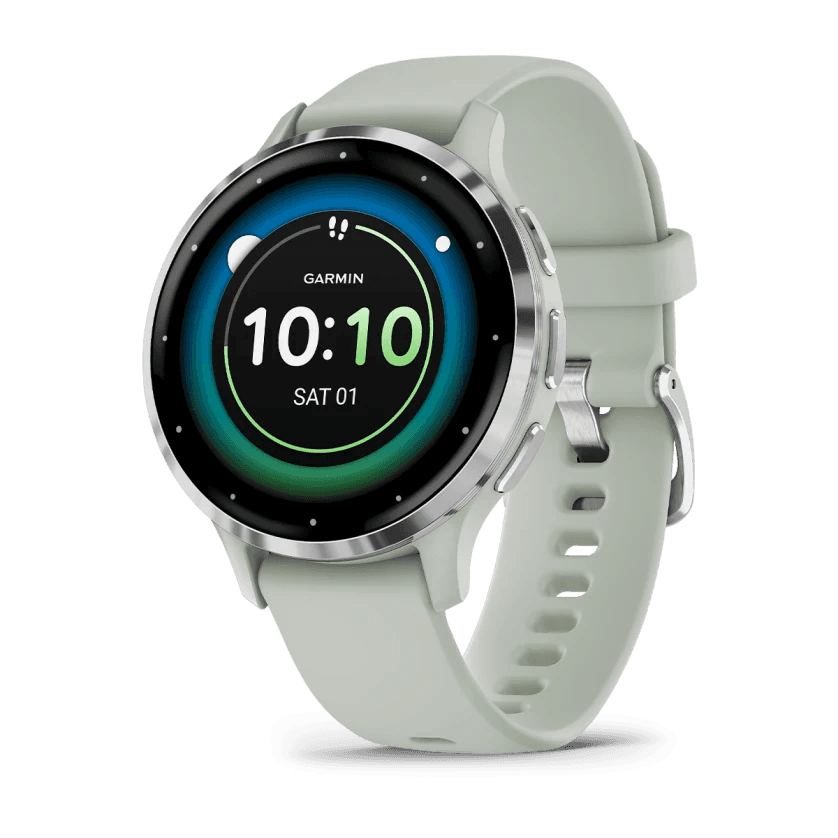 Venu 3S Silver Stainless Steel Bezel with Sage Gray Case and Silicone Band