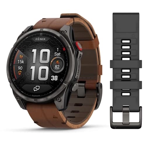 Fenix 8 Pro – 47 mm, AMOLED Sapphire, Carbon grey DLC titanium with Chestnut leather band