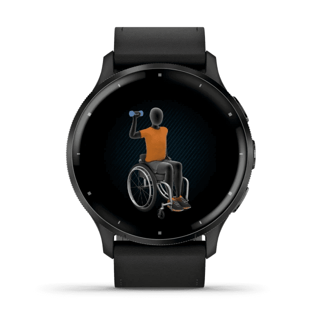 Venu 3 Slate stainless steel bezel with black case and black leather band — фото 5
