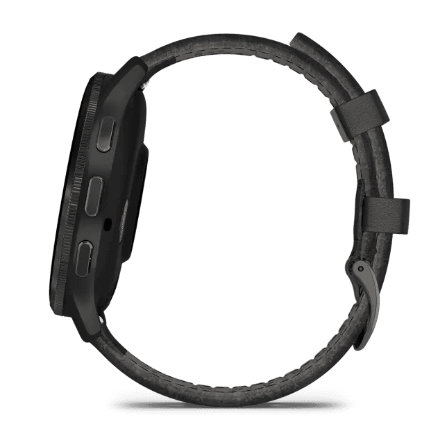 Venu 3 Slate stainless steel bezel with black case and black leather band — фото 6