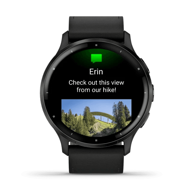 Venu 3 Slate stainless steel bezel with black case and black leather band — фото 7