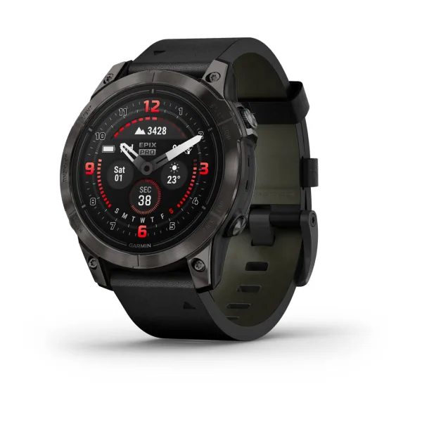 Epix Pro (Gen 2) – Sapphire Edition Carbon Grey DLC Titanium with Black Leather Band