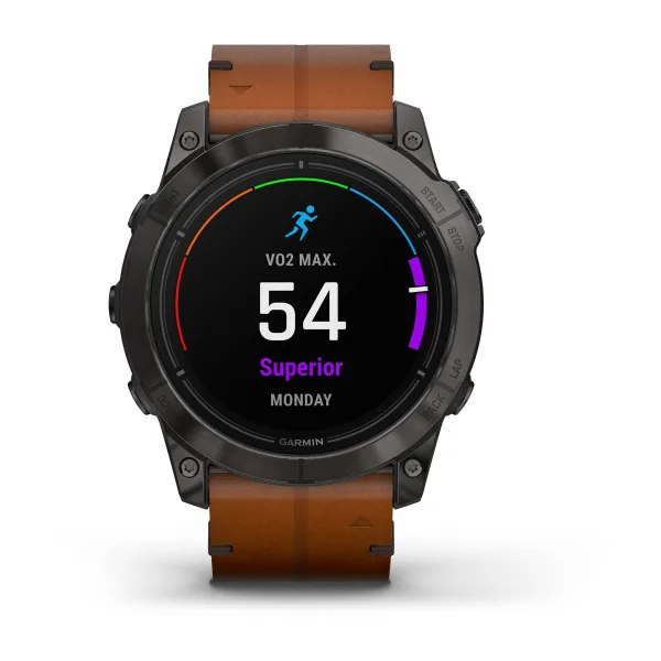 Epix Pro (Gen 2) – Sapphire Edition Carbon Grey DLC Titanium with Chestnut Leather Band — фото 2