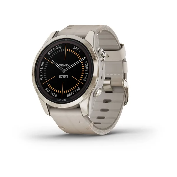 Fenix 7S Pro – Sapphire Solar Edition Soft Gold with Limestone Leather Band