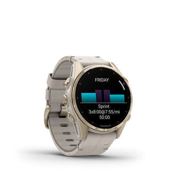 Fenix 8 – AMOLED Sapphire Soft Gold Stainless Steel With A Fog Gray Leather Band plus A Fog Gray/Dark Sandstone Silicone Band 43 mm — фото 4