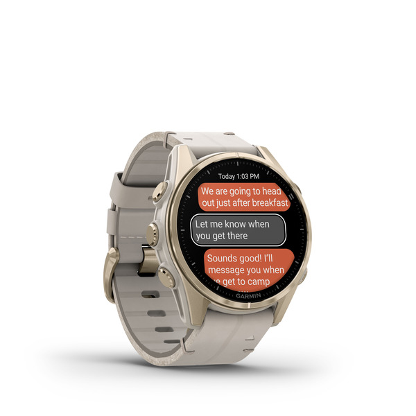 Fenix 8 – AMOLED Sapphire Soft Gold Stainless Steel With A Fog Gray Leather Band plus A Fog Gray/Dark Sandstone Silicone Band 43 mm — фото 5