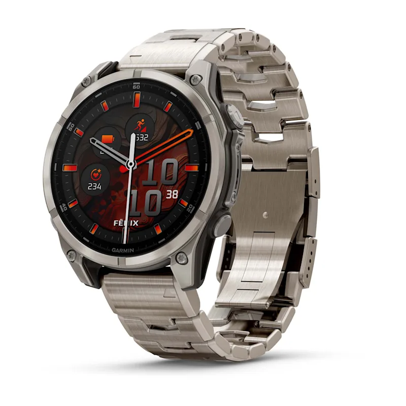 Fenix 8 – AMOLED Sapphire bare titanium, graphite with a titanium band, plus a graphite silicone band, 47 mm
