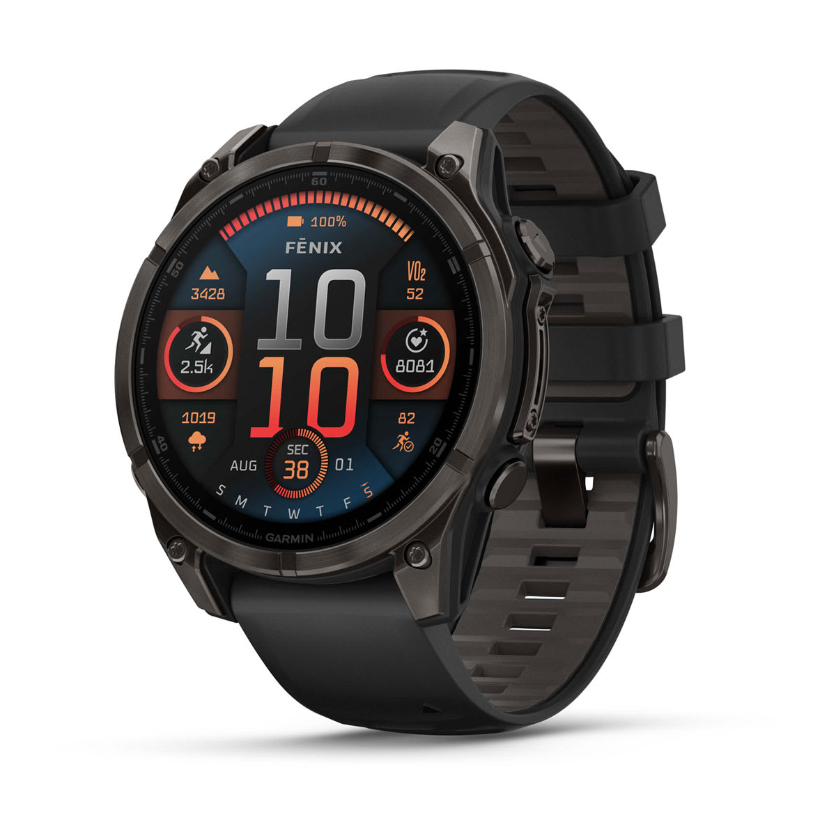 Fenix 8 - 47mm AMOLED Sapphire carbon gray DLC titanium with black/pebble gray silicone