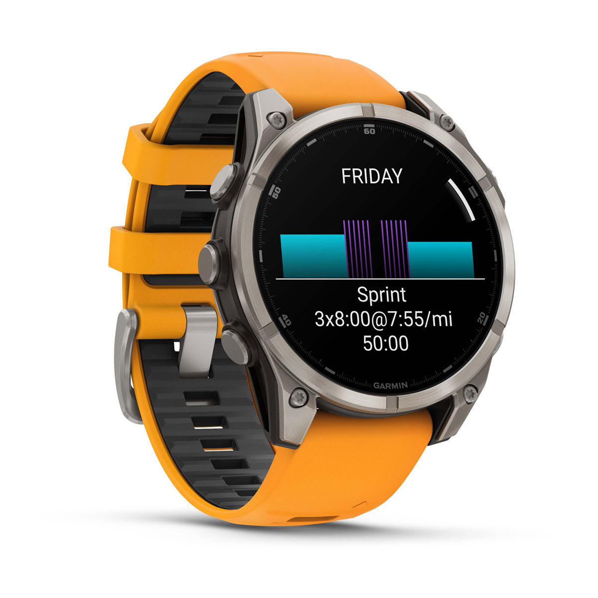 Fenix 8 – 47 mm, AMOLED Sapphire titanium with a spark orange/graphite silicone band — фото 2