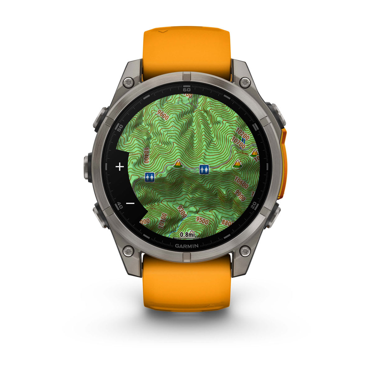 Fenix 8 – 47 mm, AMOLED Sapphire titanium with a spark orange/graphite silicone band — фото 5