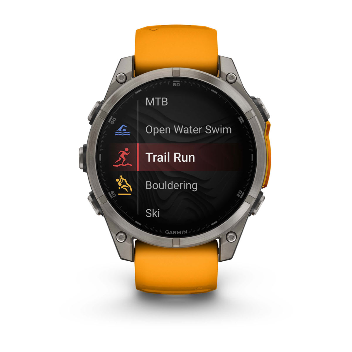 Fenix 8 – 47 mm, AMOLED Sapphire titanium with a spark orange/graphite silicone band — фото 6