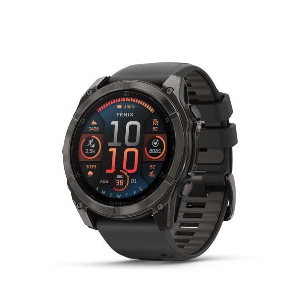 Fenix 8 – AMOLED Sapphire Carbon Gray DLC Titanium with Black/Pebble Gray Silicone 51 mm