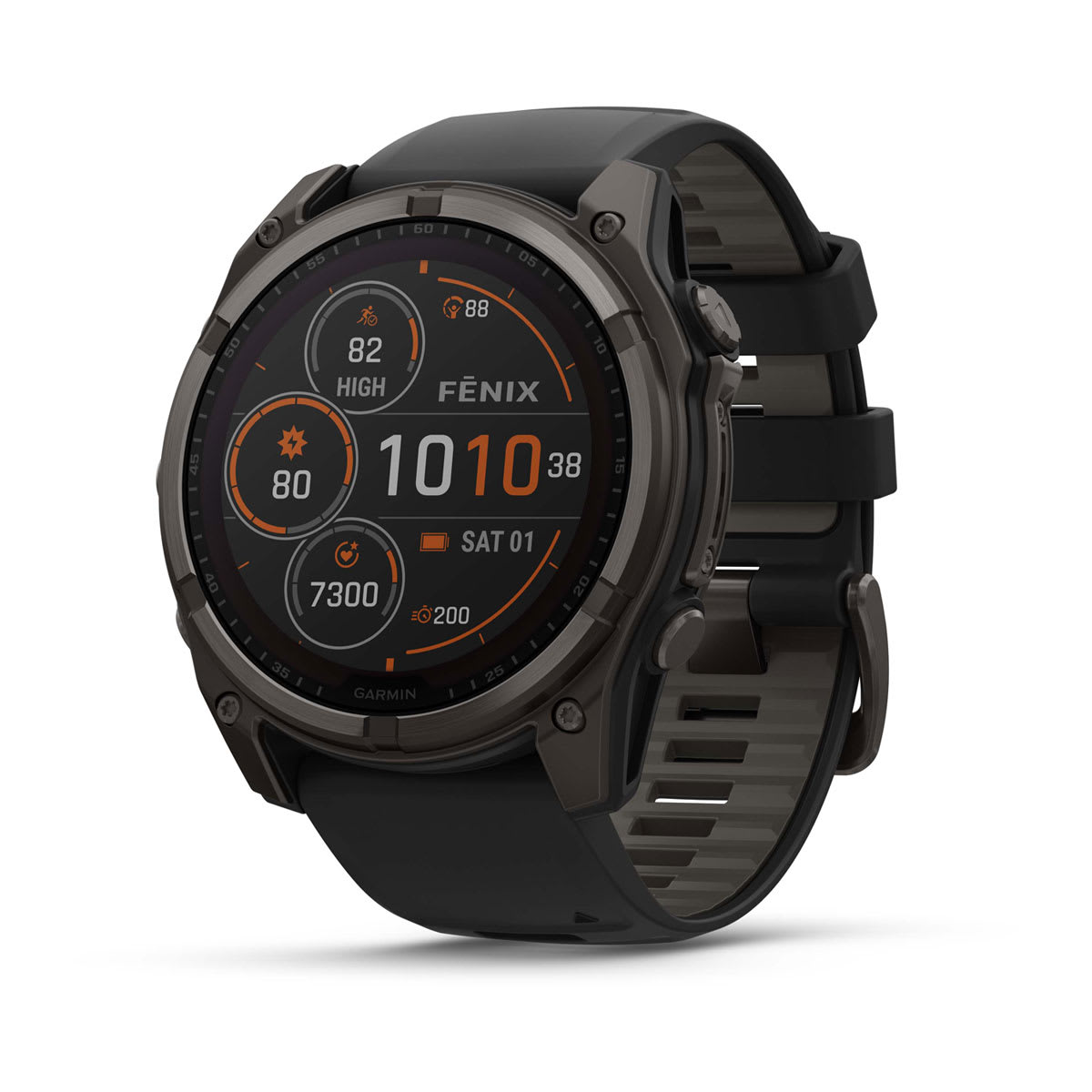 Fenix 8 –  Solar Sapphire Titanium Carbon Gray DLC Titanium with Black/Pebble Gray Silicone 51 mm