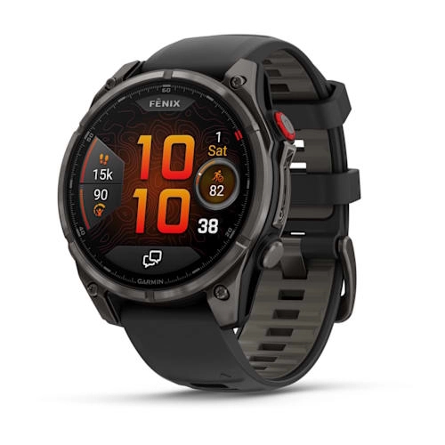 Fenix 8 Pro – 51 mm, AMOLED Sapphire, Carbon grey DLC titanium with Black/pebble grey silicone band