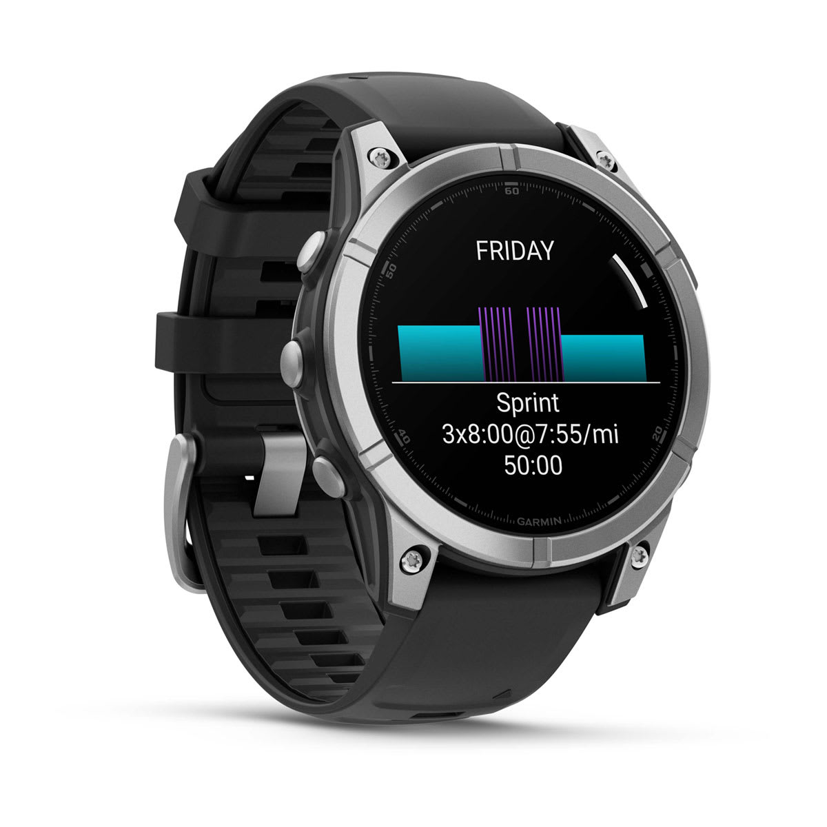 Fenix E – 47 mm, AMOLED Stainless Steel with Black Silicone Band — фото 2