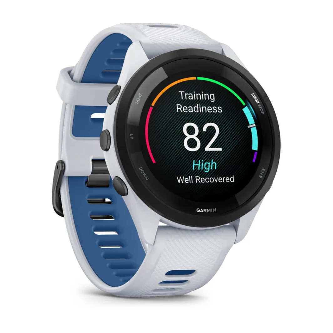 Forerunner 265 Black Bezel with Whitestone Case and Whitestone/Tidal Blue Silicone Band — фото 3