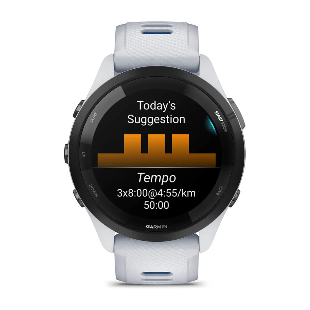 Forerunner 265 Black Bezel with Whitestone Case and Whitestone/Tidal Blue Silicone Band — фото 4