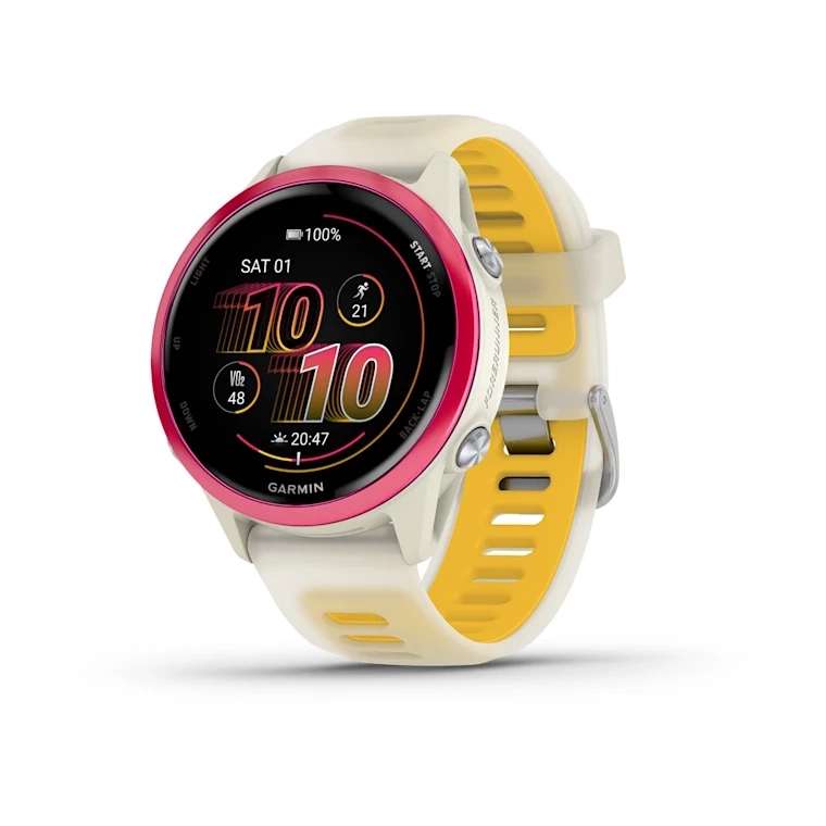 Forerunner 570 - 42mm Raspberry Aluminum with Translucent Bone/Mango Band