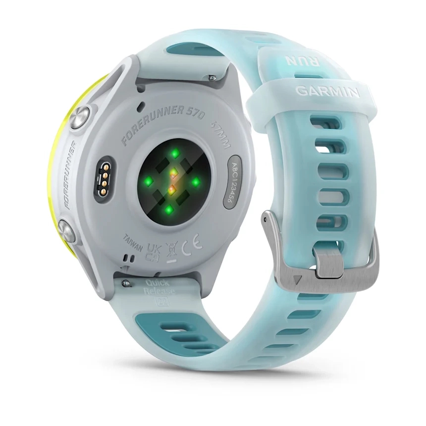 Forerunner 570 - 47mm Amp Yellow Aluminium with Translucent Whitestone/Turquoise Band — фото 6