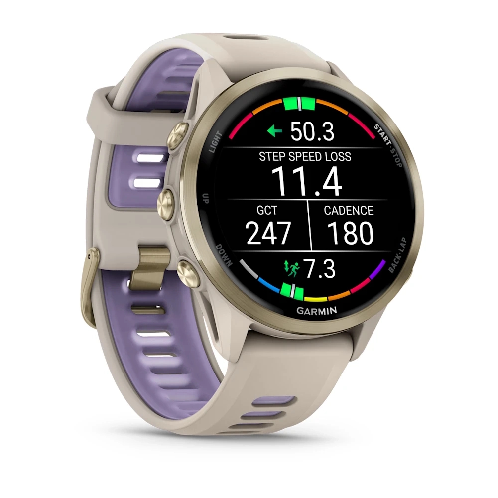 Forerunner 970 Soft Gold Titanium with French Grey Case and French Grey/Translucent Indigo Band — фото 2