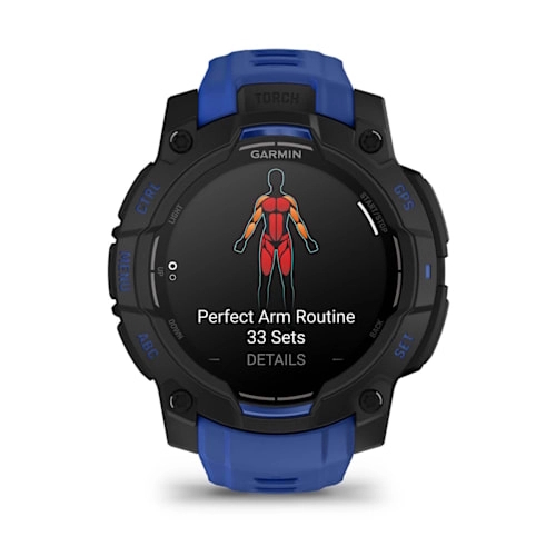 Instinct 3 – 45 mm, AMOLED Black with Bolt Blue/Black Band — фото 3