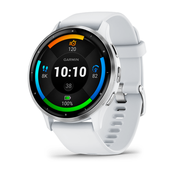 Venu 3 Silver Stainless Steel Bezel with Whitestone Case and Silicone Band