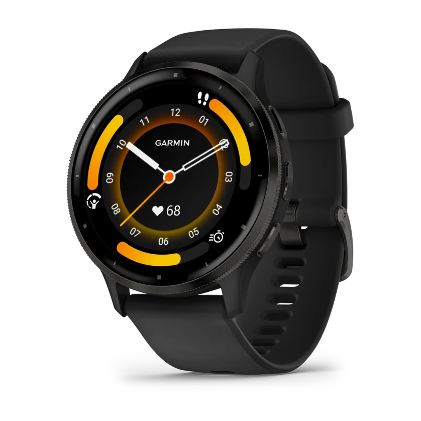 Venu 3 Slate Stainless Steel Bezel with Black Case and Silicone Band