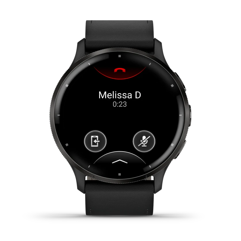 Venu 3 Slate stainless steel bezel with black case and black leather band — фото 2