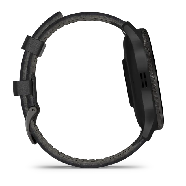 Venu 3 Slate stainless steel bezel with black case and black leather band — фото 3