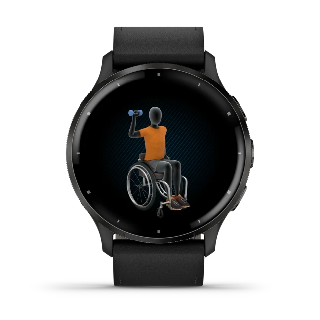 Venu 3 Slate stainless steel bezel with black case and black leather band — фото 5
