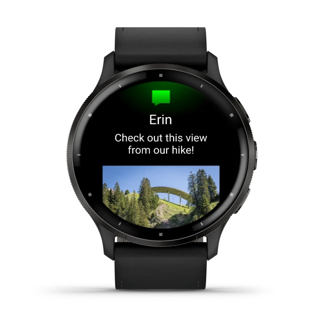 Venu 3 Slate stainless steel bezel with black case and black leather band — фото 7