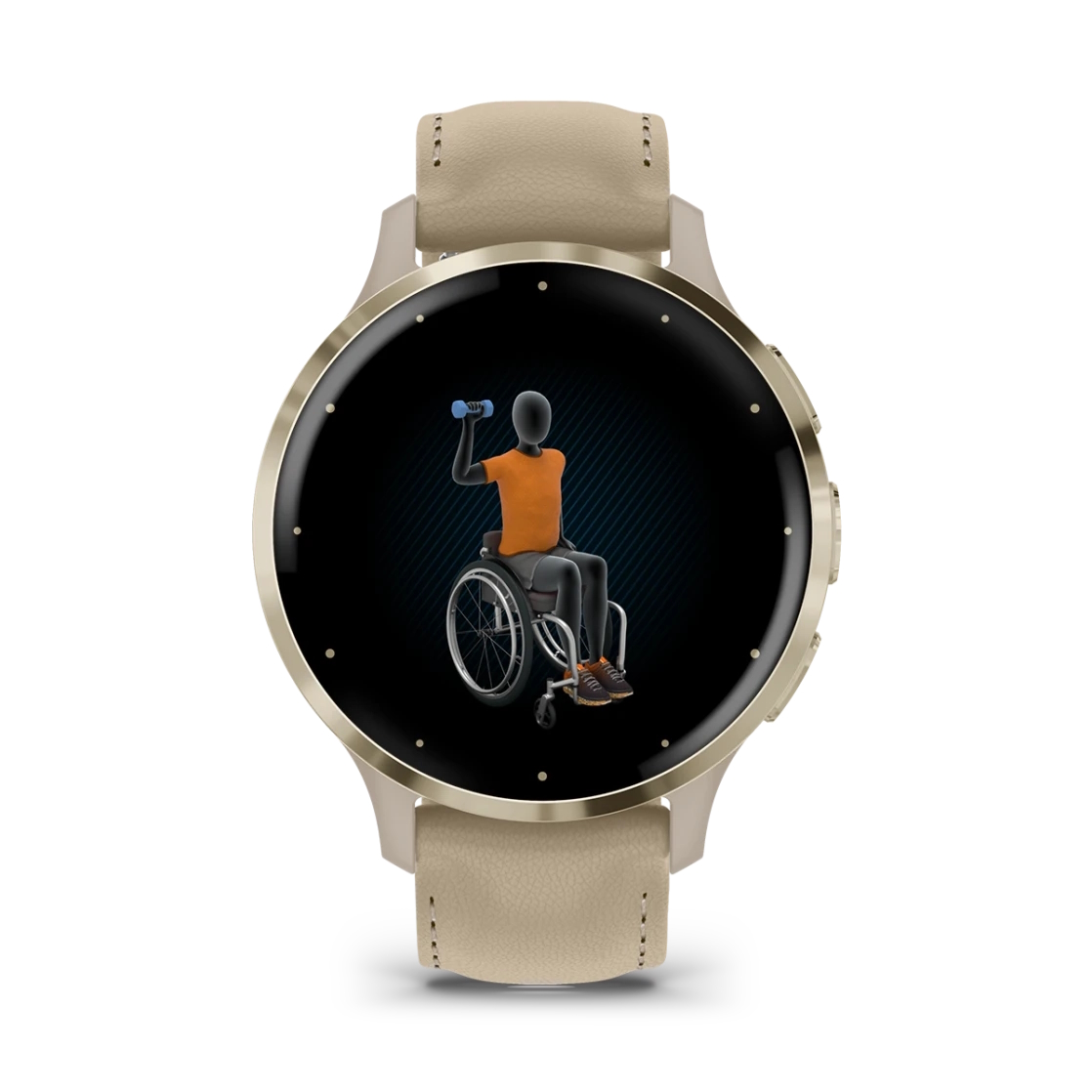 Venu 3S Soft gold stainless steel bezel with French grey case and leather band — фото 5