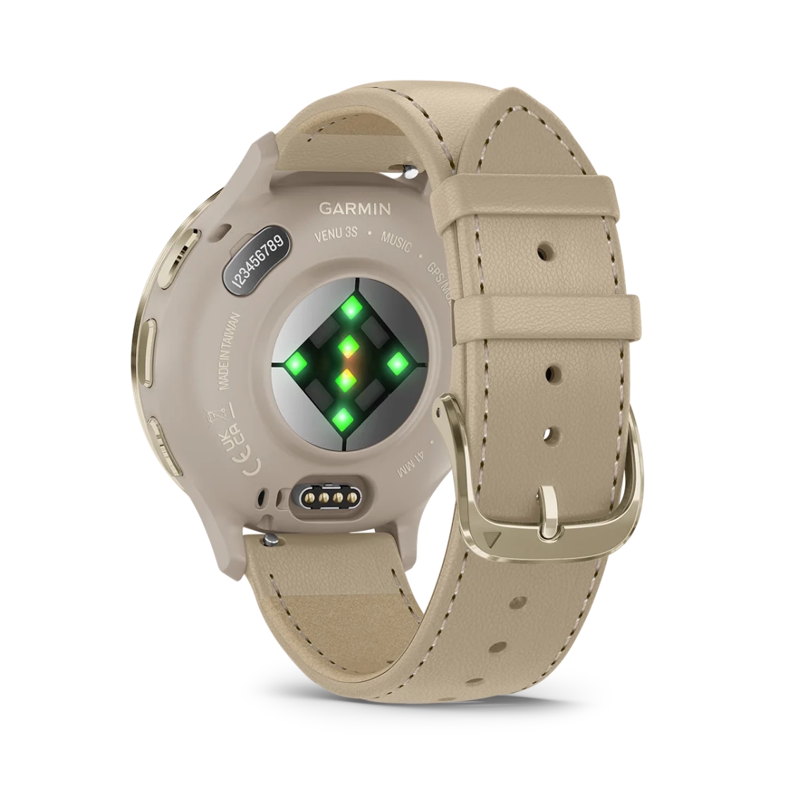 Venu 3S Soft gold stainless steel bezel with French grey case and leather band — фото 7
