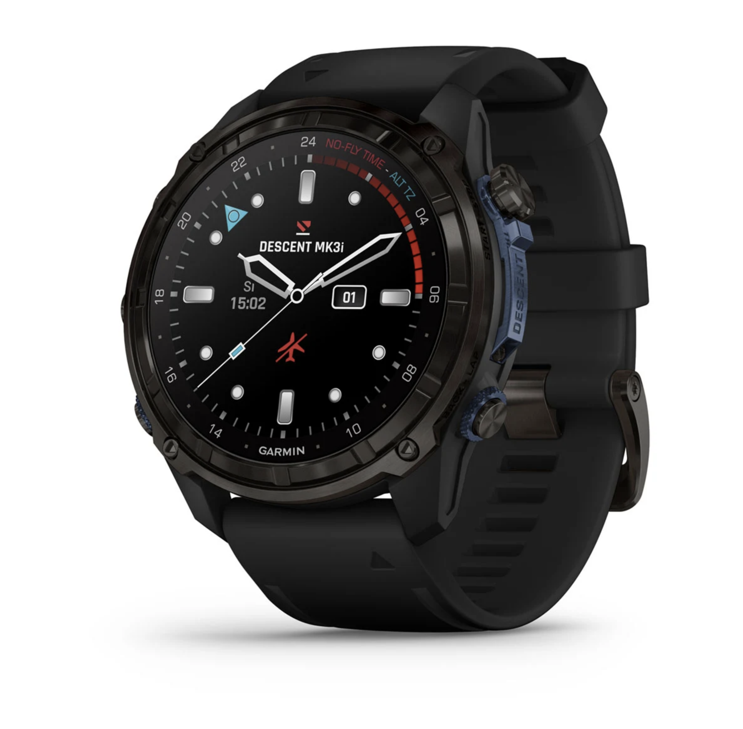Descent Mk3i – 51 mm Carbon Gray DLC Titanium with Black Silicone Band