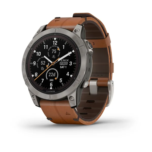 Fenix 7 Pro – Sapphire Solar Edition Titanium with Chestnut Leather Band