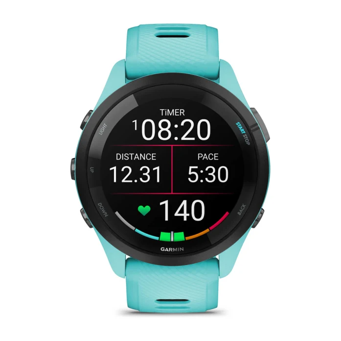 Forerunner 265 Black Bezel with Aqua Case and Aqua/Black Silicone Band — фото 2