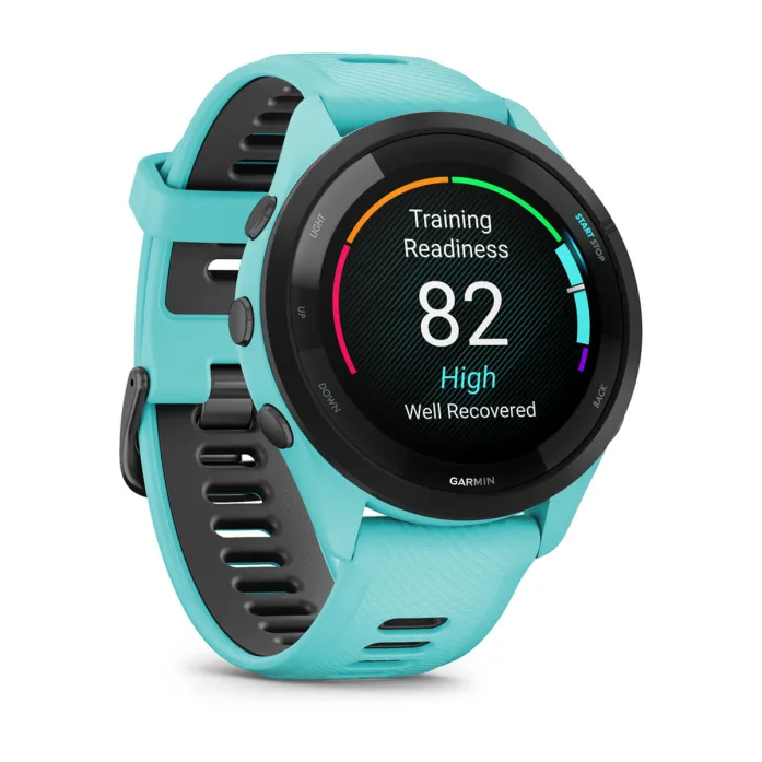 Forerunner 265 Black Bezel with Aqua Case and Aqua/Black Silicone Band — фото 3