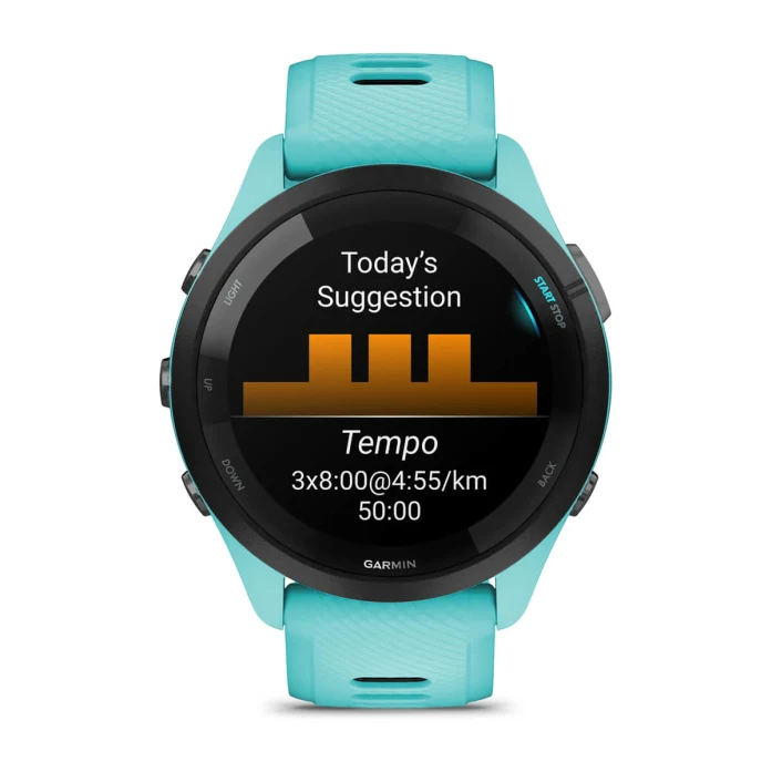 Forerunner 265 Black Bezel with Aqua Case and Aqua/Black Silicone Band — фото 4