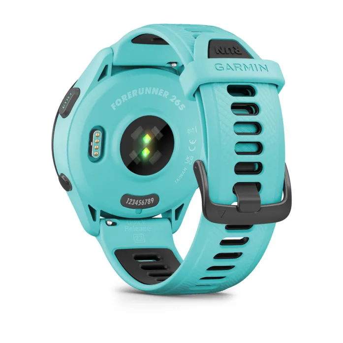 Forerunner 265 Black Bezel with Aqua Case and Aqua/Black Silicone Band — фото 7