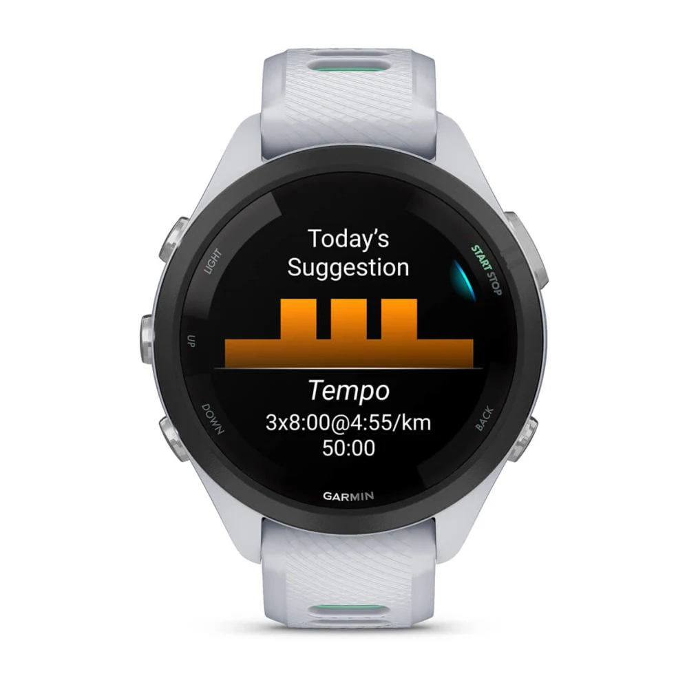 Forerunner 265S Black Bezel with Whitestone Case and Whitestone/Neo Tropic Silicone Band — фото 4