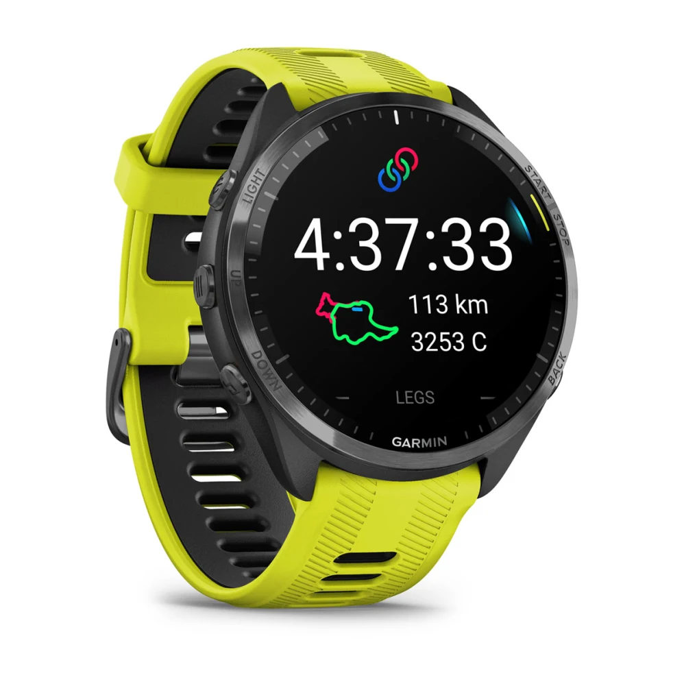 Forerunner 965 Carbon Gray DLC Titanium Bezel with Black Case and Amp Yellow/Black Silicone Band — фото 8