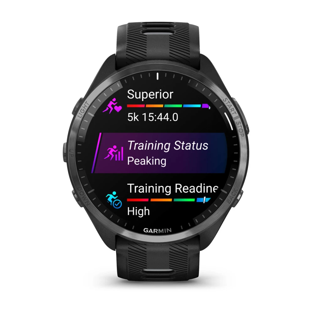 Forerunner 965 Carbon Gray DLC Titanium Bezel with Black Case and Black/Powder Gray Silicone Band — фото 2