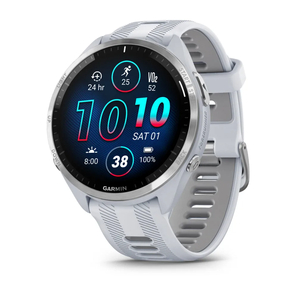 Forerunner 965 Titanium Bezel with Whitestone Case and Whitestone/Powder Gray Silicone Band